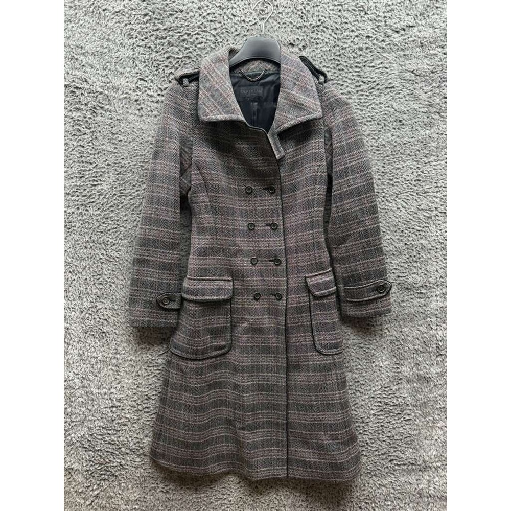 Derek Lam Double-Breasted Plaid Tweed Long Overcoat Multicolor Womens Size S/M